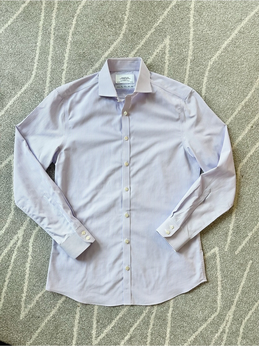 Charles Tyrwhitt Purple Pinstripe Extra Slim Fit Button Down Dress Shirt 15.5/34